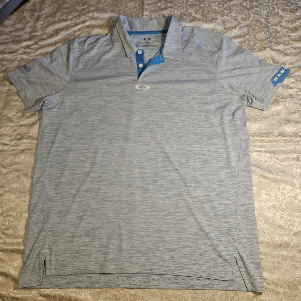 Oakley Tailored Fit Active Short Sleeve Polo Shirt Men L Blue Logos